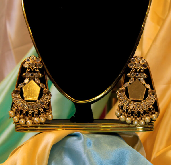 Gold-Plated Glass Kundan Earrings - Image 2